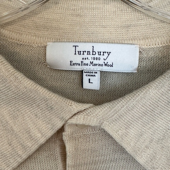 Turnbury 100%  Merino Wool Cream Pullover Lightweight Sweater with Collar Sz L - Picture 3 of 11